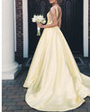 Elegant yellow/Blue/Pink V Neck Party Gown Senior Girls Prom Long Dresses PL414