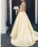 Elegant yellow/Blue/Pink V Neck Party Gown Senior Girls Prom Long Dresses PL414