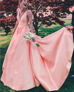 Elegant yellow/Blue/Pink V Neck Party Gown Senior Girls Prom Long Dresses PL414