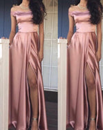 Pink Off the Shoulder Women Party Dresses Long with Sexy Split 2019 PL668