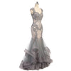 Luxury Chic Grey Mermaid Prom Dress Women Lace Beaded  Long Evening Formal Dress