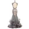 Luxury Chic Grey Mermaid Prom Dress Women Lace Beaded  Long Evening Formal Dress