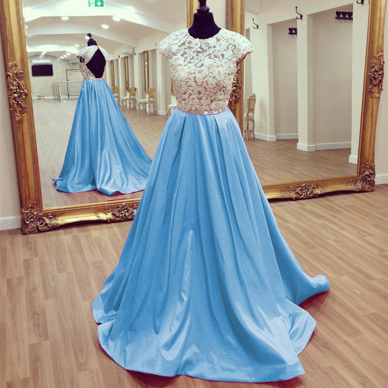 Siaoryne LP038 Cap Sleeves Lace and Satin Prom Dresses 2018 New Fashion on Sale