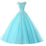 Cap Sleeves Baby Blue Lace Ball Gown Quinceanera Dresses Girls Debutante Prom Gown for Sweet 16