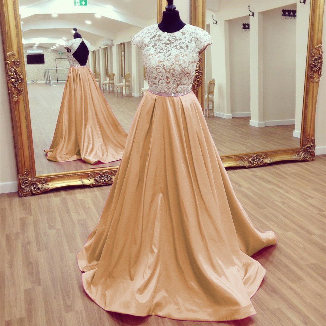 Siaoryne LP038 Cap Sleeves Lace and Satin Prom Dresses 2018 New Fashion on Sale