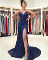 2023 Burgundy /navy/teal Sexy V Neck Slit Leg Fitted Prom Dresses Long abendkleider PL09231