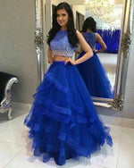 Beautiful Mint /Royal Blue Crop Top Prom Dress Girls 2 Pieces Ombre Beading Formal Gown PL0914