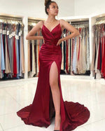 2023 Burgundy /navy/teal Sexy V Neck Slit Leg Fitted Prom Dresses Long abendkleider PL09231