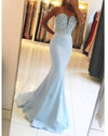Sweetheart baby Blue Mermaid Beaded Senor Prom Dresses Long Formal Party Gown