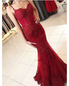 Fashion Spaghetti Straps Mermaid Lace burgundy Lace Prom Dresses Long 2022 LP368