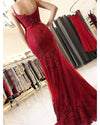 Fashion Spaghetti Straps Mermaid Lace burgundy Lace Prom Dresses Long 2022 LP368