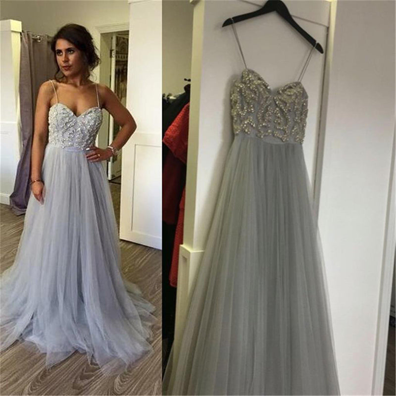 Siaoryne spaghetti straps long pom dress 2018 long formal gowns