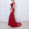 Fabulous  Red Wine Long Evening Dresses Lace Mermaid Formal Gown Vestido De Festa