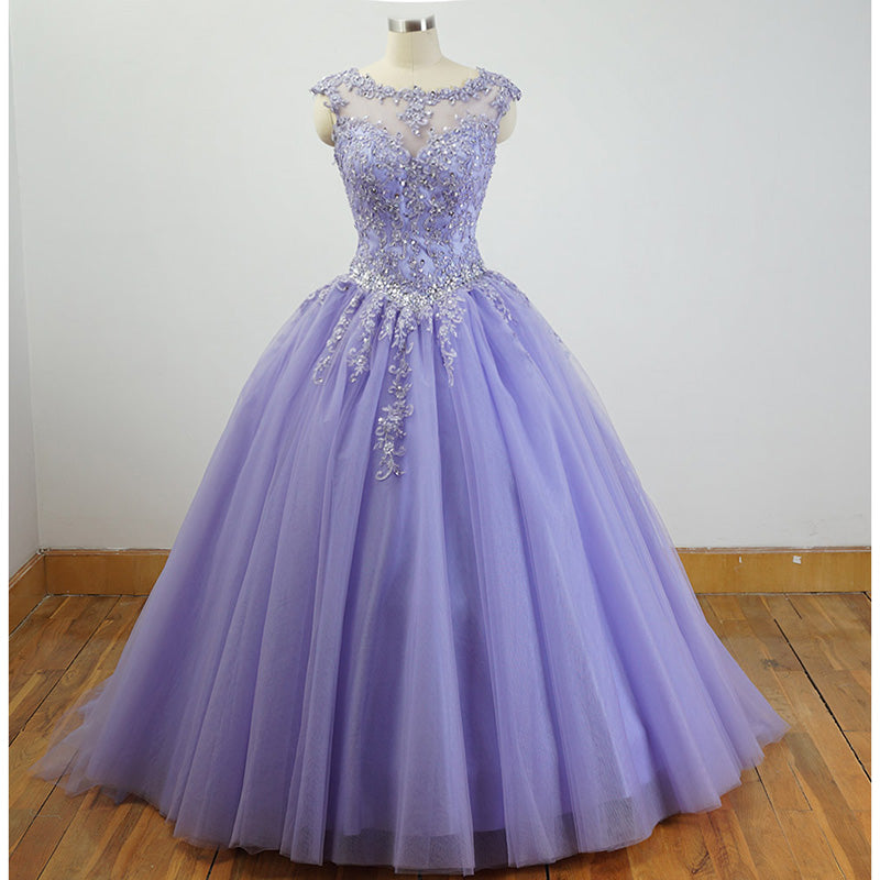 Gorgeous Cap Sleeves Lavender Ball Gown Quinceanera Dresses lace Appliqued ,Beading Bling Bling Sweet 16 dress, Debutante Gown,prom dresses ball gown