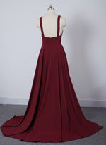 Pleated Long Burgundy Prom Dress with Slit