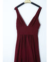 Evening Dresses Long with slit Sexy V Neck Women dress maroon Bridesmaid Gown LP0247