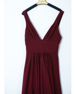 Pleated Long Burgundy Prom Dress with Slit