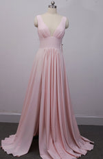 champagne v neck long bridesmaid dress evening party gown