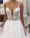 Sexy Deep V Neck Spaghetti Straps Lace and Tulle Bride Wedding Dresses WD10116