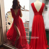 Gorgeous Red Dresses Prom Long Gown Sexy Split Deep V neck Evening Party Gown 2020