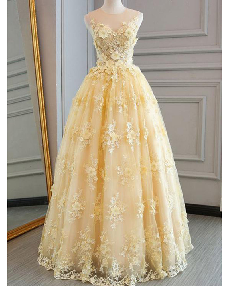 Yellow Lace Prom Dresses 2019 Long for Girls PL6602