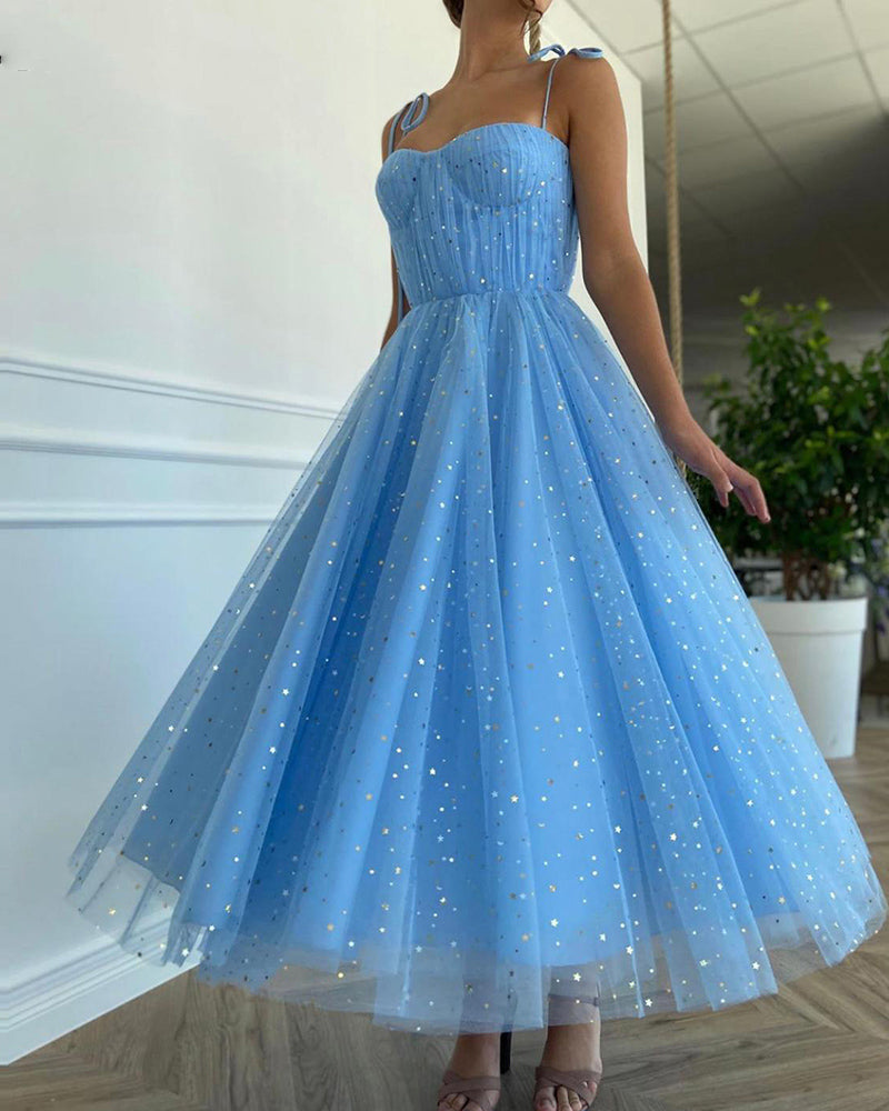 Sparkle 1950s' Tea Length Ice Blue Prom Dresses Girls Party Gown PL10423