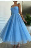 Sparkle 1950s' Tea Length Ice Blue Prom Dresses Girls Party Gown PL10423