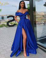 Classic Off the Shoulder Royal Blue Long Prom Dress Graduation Long Party Gown School Formals Dress PL10810