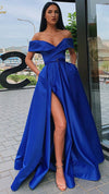 Classic Off the Shoulder Royal Blue Long Prom Dress Graduation Long Party Gown School Formals Dress PL10810