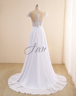 Elegant White Boho Beach Wedding Dress Front High Split Chiffon Floor Length Bridal Gown WD11130