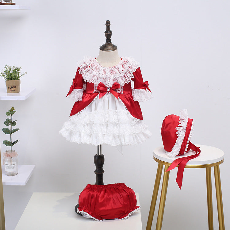 4PCS Spain Dress Girls Royal Costumes Kids Princess Wedding Birthday Dresses Party Lace Robe Fille Baby Girl Christmas Clothing