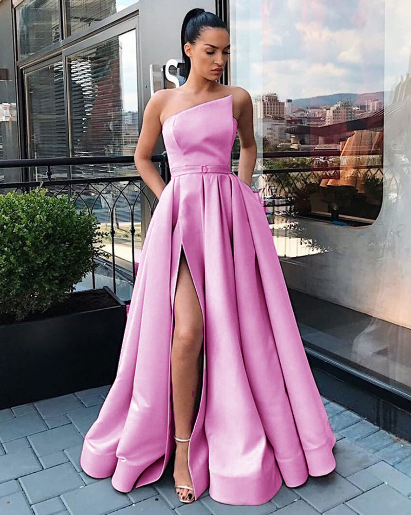 PL5665 asymmetric Neckline High Slit Women Formal Evening Dresses Long Prom 2020 Gown