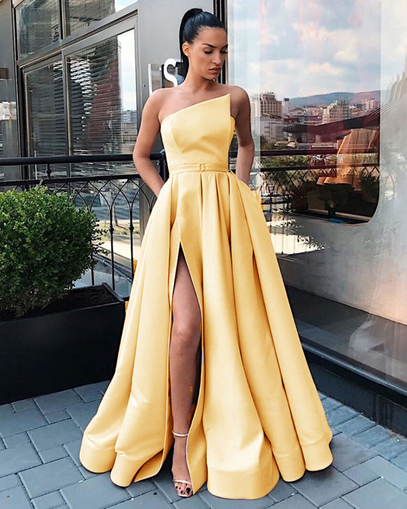 PL5665 asymmetric Neckline High Slit Women Formal Evening Dresses Long Prom 2020 Gown