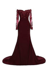 Vintage Women Burgundy Bridesmaid Dress with Long Sleeves for Wedding Party PL6630