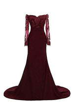 Vintage Women Burgundy Bridesmaid Dress with Long Sleeves for Wedding Party PL6630