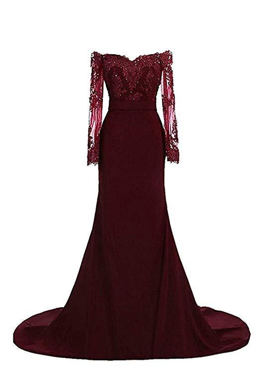 Vintage Women Burgundy Bridesmaid Dress with Long Sleeves for Wedding Party PL6630
