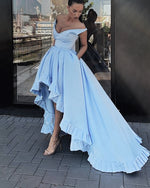 New Style Off  Shoulder Prom Dress 2020 Hi-Low Sky Blue Formal Dress PL0717