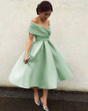 Siaroyne Stunning Satin Off the Shoulder Sage Green Homecoming Dress Tea Length Short Prom Dress SP108091