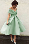 Siaroyne Stunning Satin Off the Shoulder Sage Green Homecoming Dress Tea Length Short Prom Dress SP108091