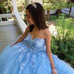 Amazing Sweetheart Lace Cinderella Blue Sweet 16 Dresses Birthday Party Ball Gown Prom Dress