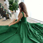 Emerald Green Satin A Line High Slit Prom Dress with Buttons Vestido De Novias Longo 2022 PL10611