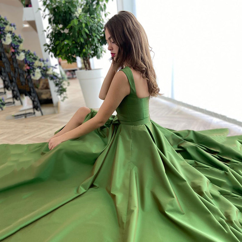 Siaoryne Amazing  Apple green Satin Prom Dress ,Buttons Bustier A-Line grad Party Dresses PL10704