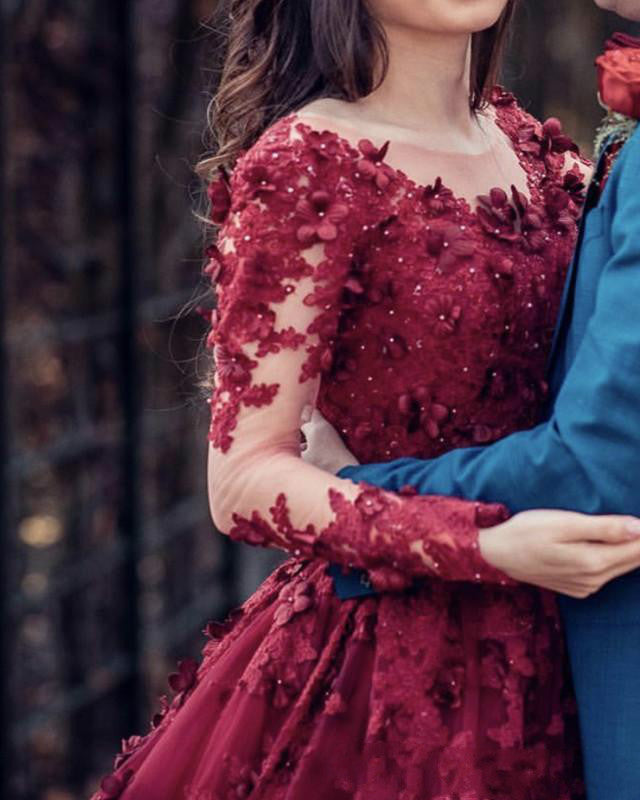 Burgundy Arabic Dubai Line A Wedding Dress With High Neck, Long Sleeves,  Lace Applique, Draped Floor Length, And Muslin Skirt Perfect For Your  Special Day! From Nanaking123, $121.01 | DHgate.Com