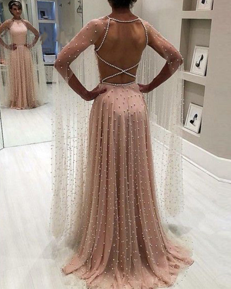 Luxury Arabic Style Women Pink Evening Dress with Pearl Cape Formal Pr Siaoryne Luxury Arabic Style Women Pink Evening Dress with Pearl Cape Formal Pr Siaoryne