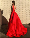 Elegant Red Long Prom Dresses 2021 New Formal Women Party Night Sleeveless Vestidos Backless Satin A-Line Simple Evening Gowns PL10515