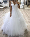 Pricess Ball Gown White Bride Dress V Neck Women Lace Poofy Wedding Gown WD0320