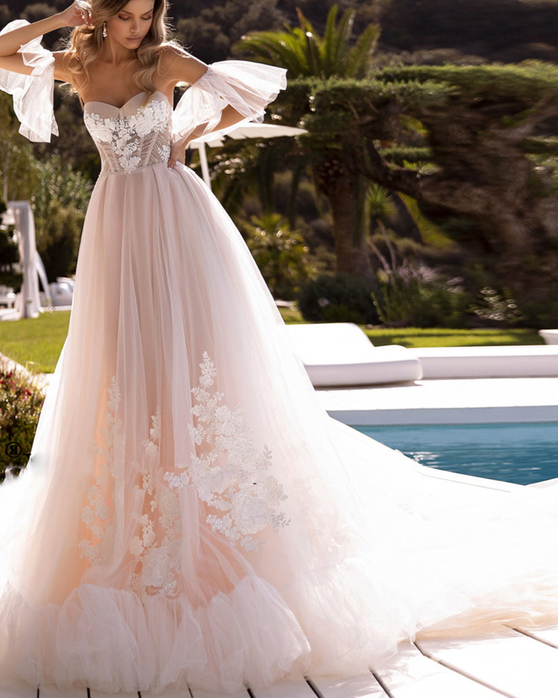 Romantic Corset Sweetehart Blush Pink Wedding Dress,Women lace Bridal Dress WD0808