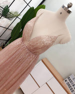 Siaoryne Rose Gold Bling Bling Women Sexy Backless Long Evening Gowns with Straps  Sequins PL1211