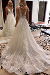 Luxurious V Neck  Ivory Lace Sequin  Bridal  Gowns Popular Shiny Tulle Beach WD10829 Boho A-Line Wedding Dress 2022 Vestido De Noiva