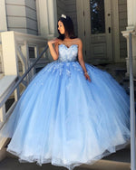 Amazing Sweetheart Lace Cinderella Blue Sweet 16 Dresses Birthday Party Ball Gown Prom Dress